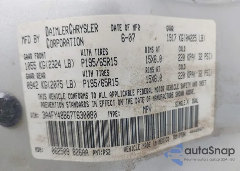 2007 Chrysler Pt Cruiser z USA, uszkodzony, nr VIN 3A4FY48B67T630080